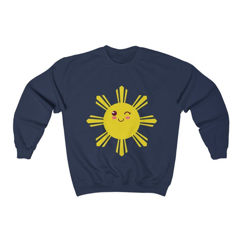 Cute Winking Filipino Sun - Crewneck Sweatshirt - Unisex Sweatshirt S Navy 