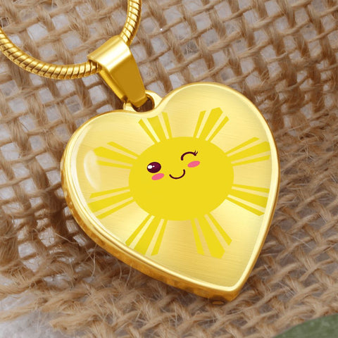 Cute Winking Filipino Sun in Heart Necklace Jewelry 