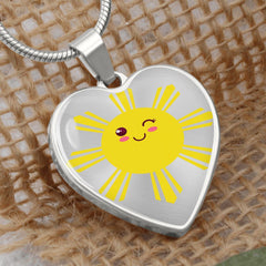 Cute Winking Filipino Sun in Heart Necklace