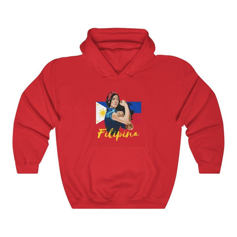 "Filipina Flex," Philippines Flag Hoodie - Unisex Heavy Blend Hooded Sweatshirt Hoodie Red S 