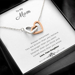 Interlocking Hearts Necklace w/To Mom From Daughter Message Card "Always Remember" Jewelry 