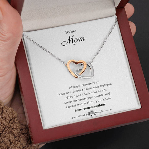 Interlocking Hearts Necklace w/To Mom From Daughter Message Card "Always Remember" Jewelry 