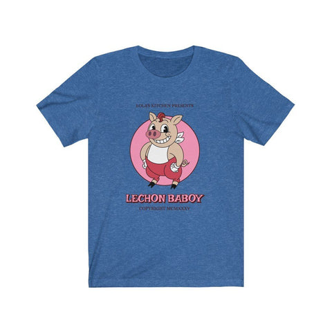 Lechon Baboy Cartoon Character T-shirt - Unisex T-Shirt Heather True Royal L 