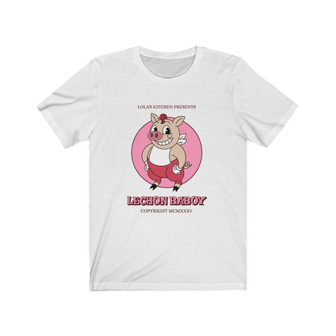 Lechon Baboy Cartoon Character T-shirt - Unisex T-Shirt White L 