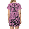 Image of Turtle Tribal Tattoo - All Over Print T-Shirt Dress (Pink) All Over Prints 