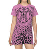 Image of Turtle Tribal Tattoo - All Over Print T-Shirt Dress (Pink) All Over Prints XL 